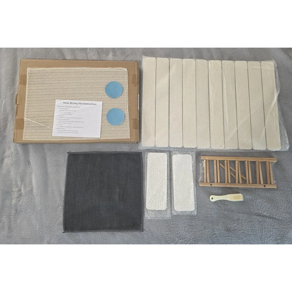 Large Stone Dish Drying Mat Kit for Kitchen Counter White New In Box NWT New!‎